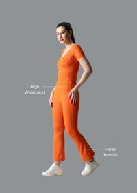 Women High Waist Bootcut Workout Leggings - Orange - 3
