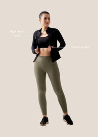 Women High Neck Zip Jacket - Black - 3