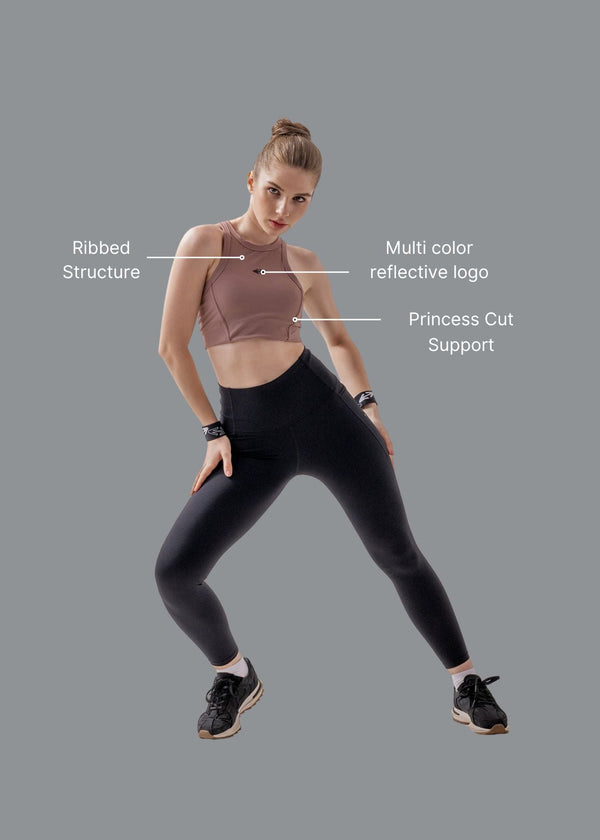 Ribbed T-back sports bra - Abode Rose - 3
