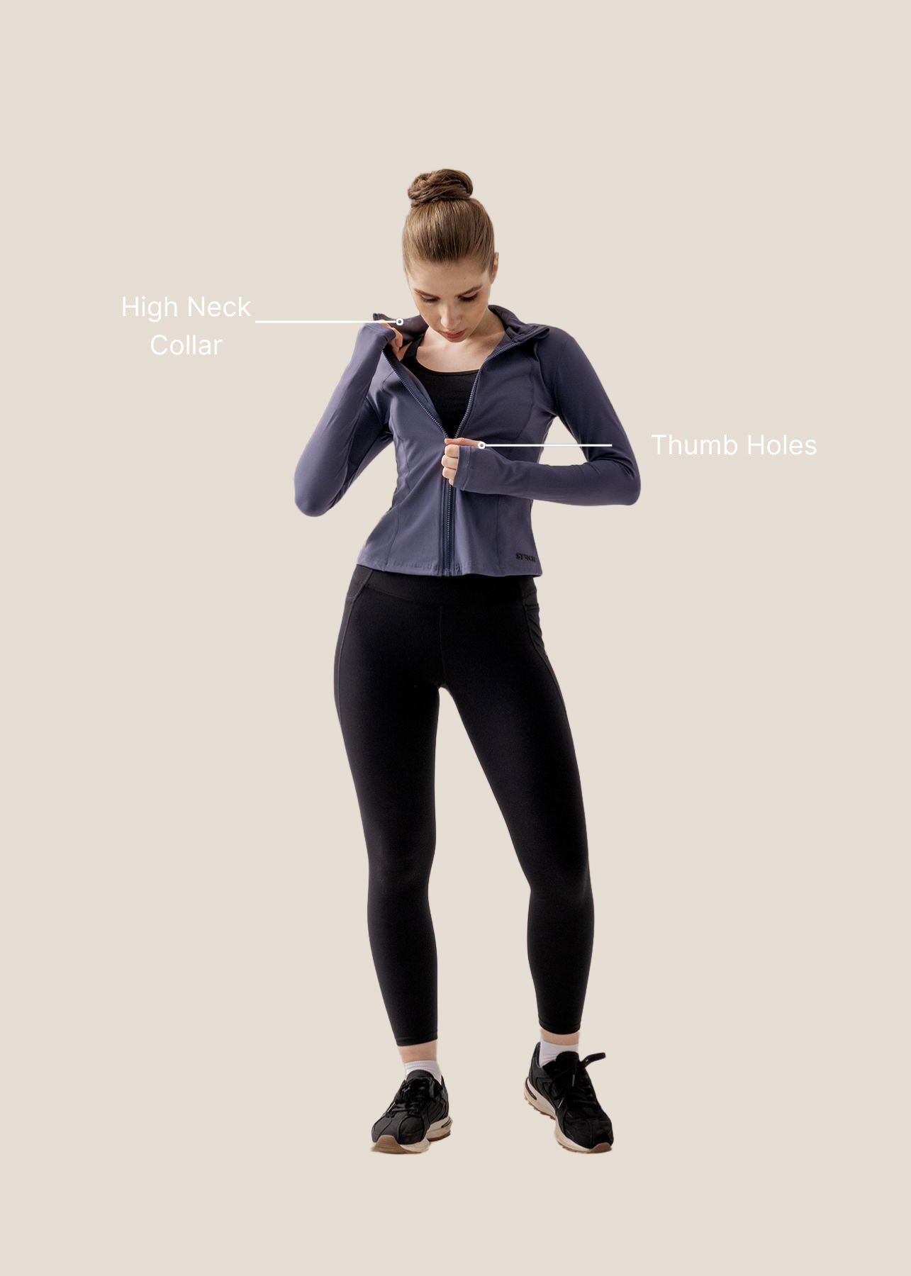 Women High Neck Zip Jacket - Lilac Blue - 3
