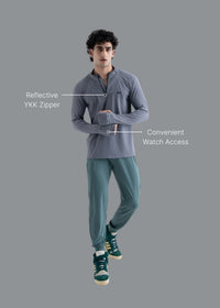 Men Half Zip Panel Jacket Grey - 2