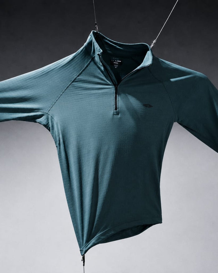 STRCH quarter-zip stretched on wires