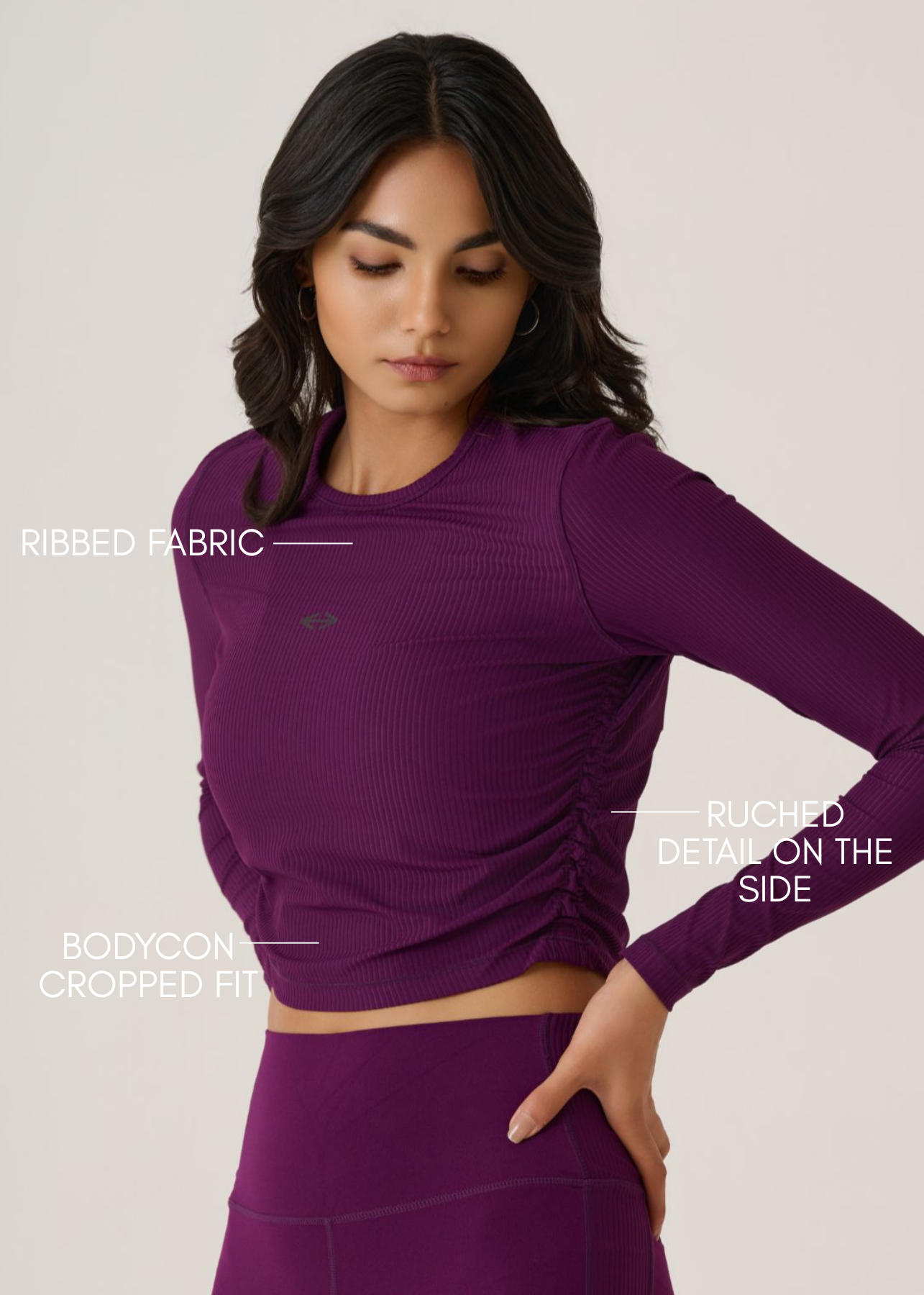 Full Sleeves Ribbed Top-Midnight Purple