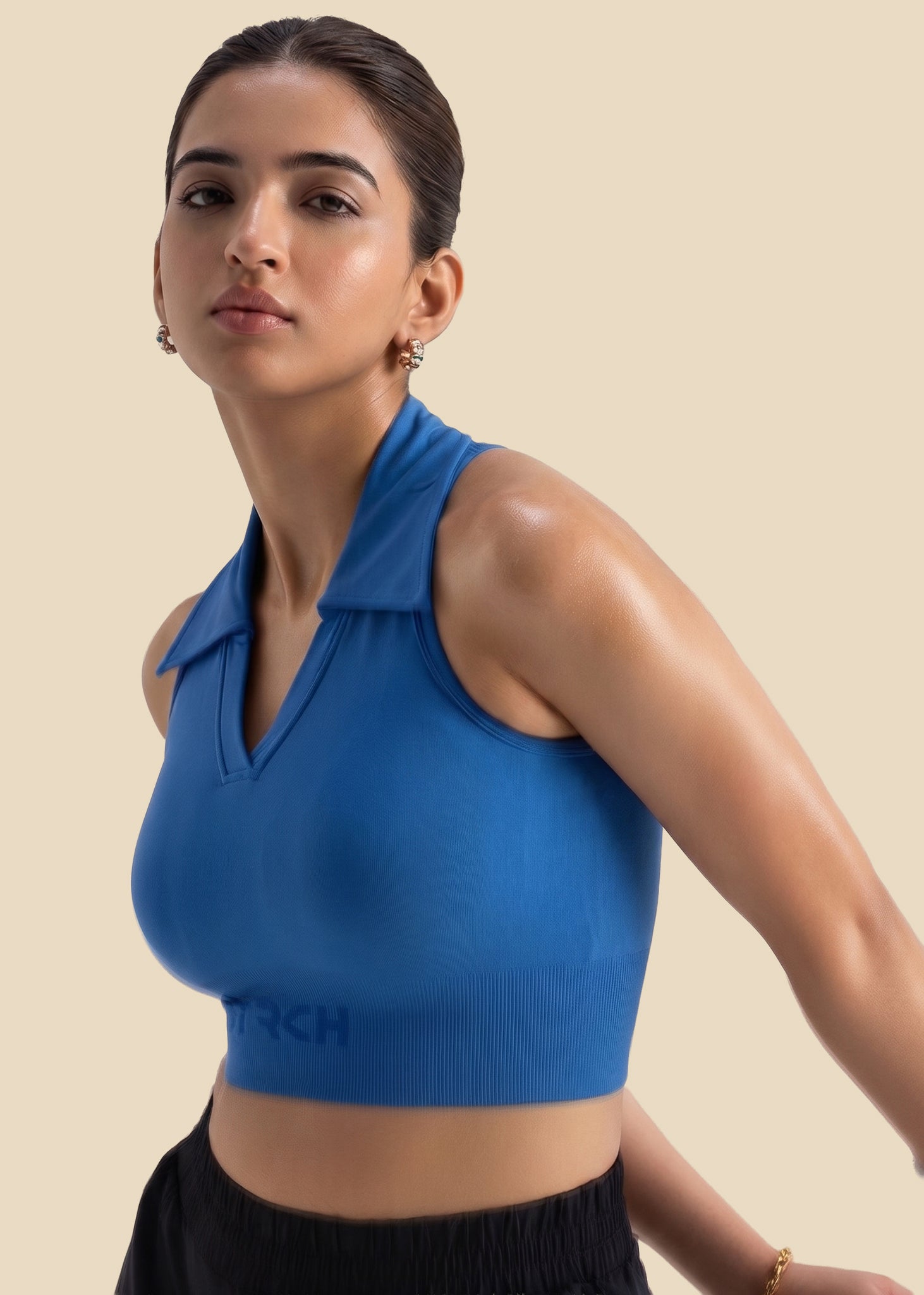 Seamless Polo Crop Tee - Majestic Blue