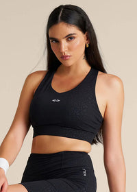 High Impact Leopard Embossed Sports bra - Black - 1
