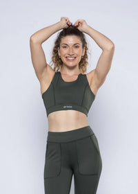 Cross Back Active Bra - Dark Green